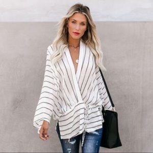 Vici Esmae Striped Wrap Kimono Top Large